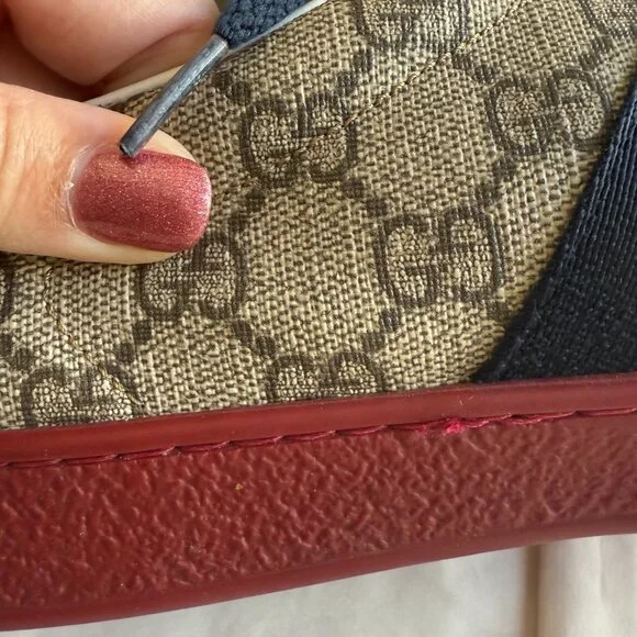 Gucci Ace GG Supreme Sneakers Men’s Size 8.5 Beige Red Blue Stripe - Picture 7 of 10